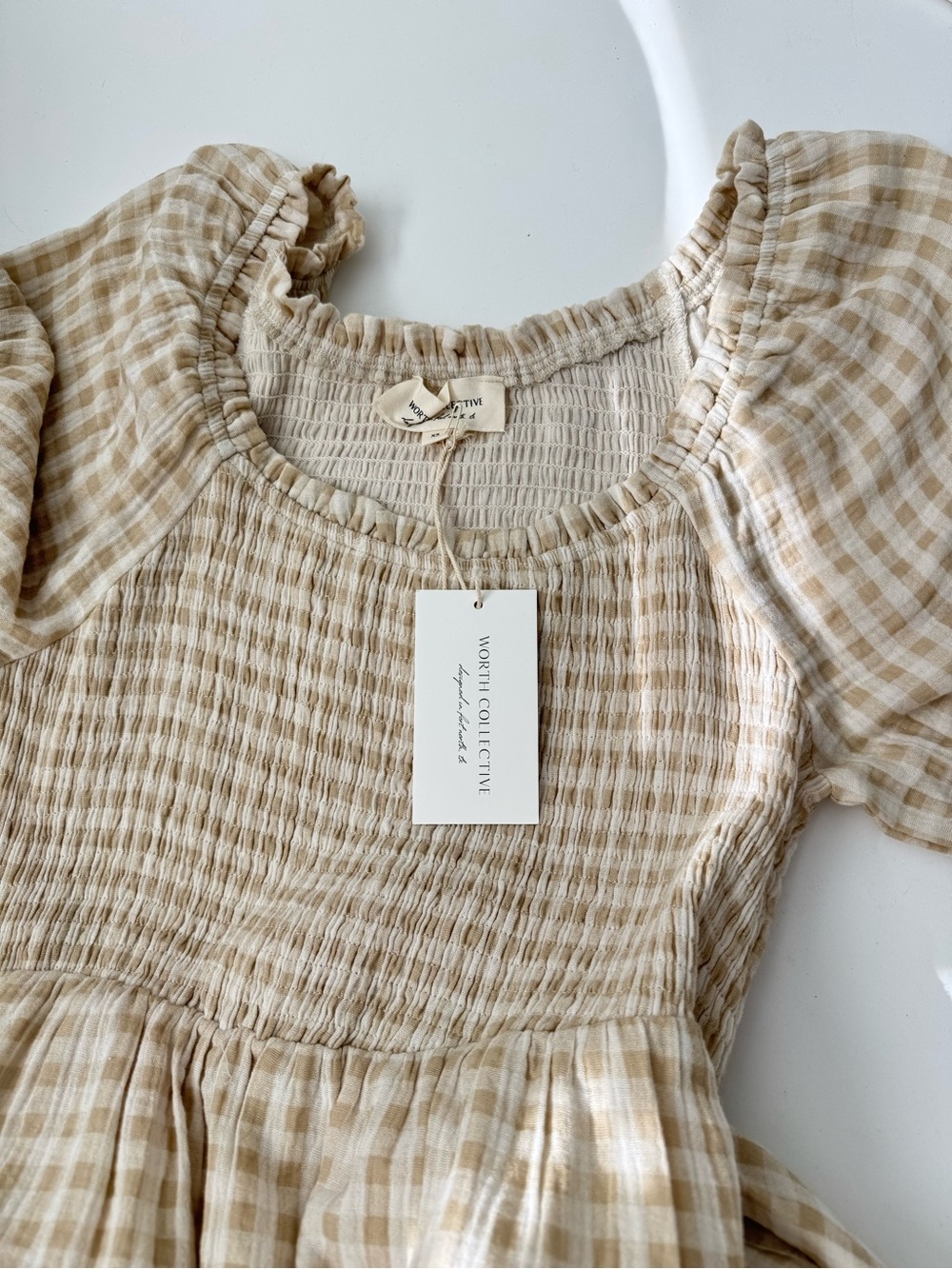 NWT Worth Collective Cotton Gingham Smocked Maxi Dress XS Cottagecore maternity - Picture 5 of 7